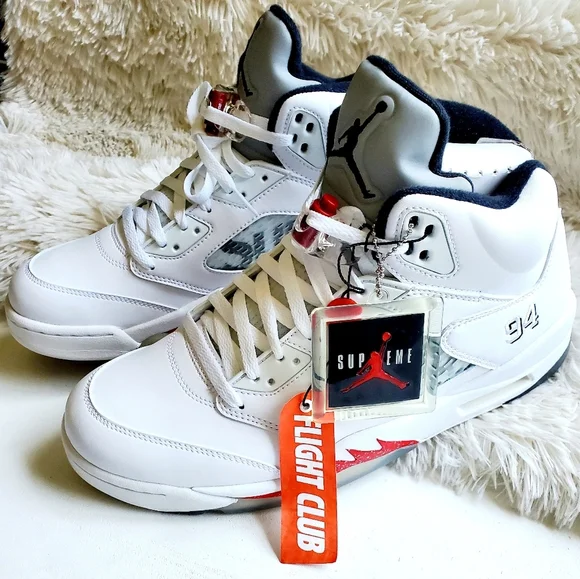 Jordan 5 White Retro Supreme's - Picture 3 of 10